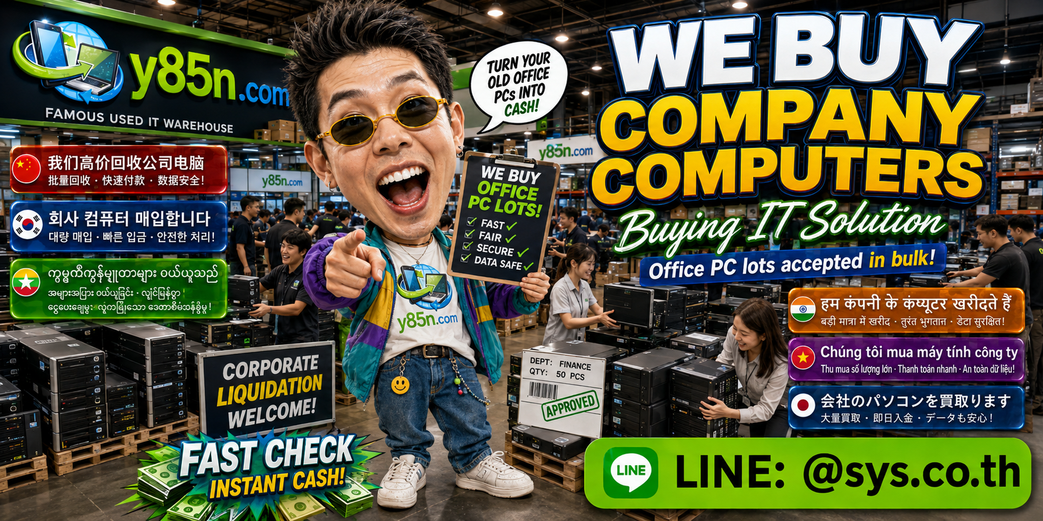 Y85N.com warehouse buying broken notebooks, damaged laptops and bulk company notebook fleets