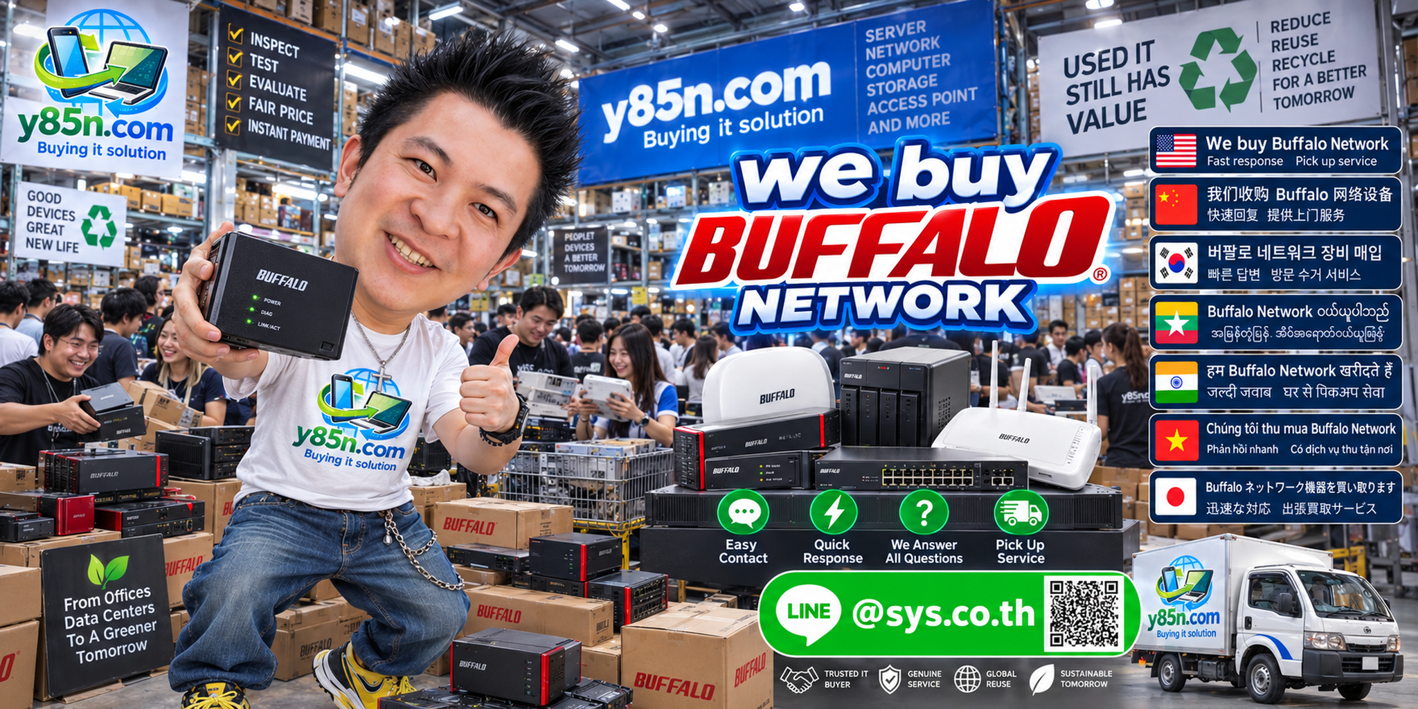 Y85N.com Buffalo network buying service contact banner with LINE at sys.co.th