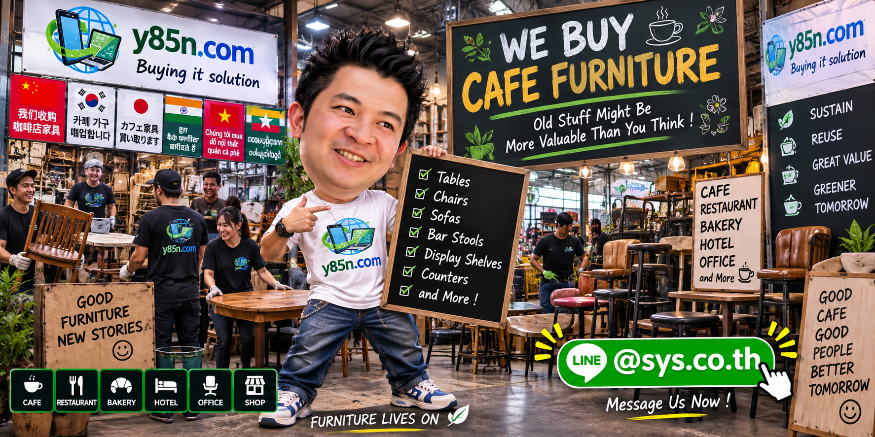 Y85N.com we buy cafe furniture in Thailand