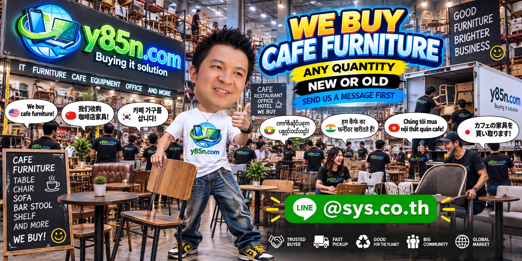 Y85N.com buying used cafe furniture in Thailand
