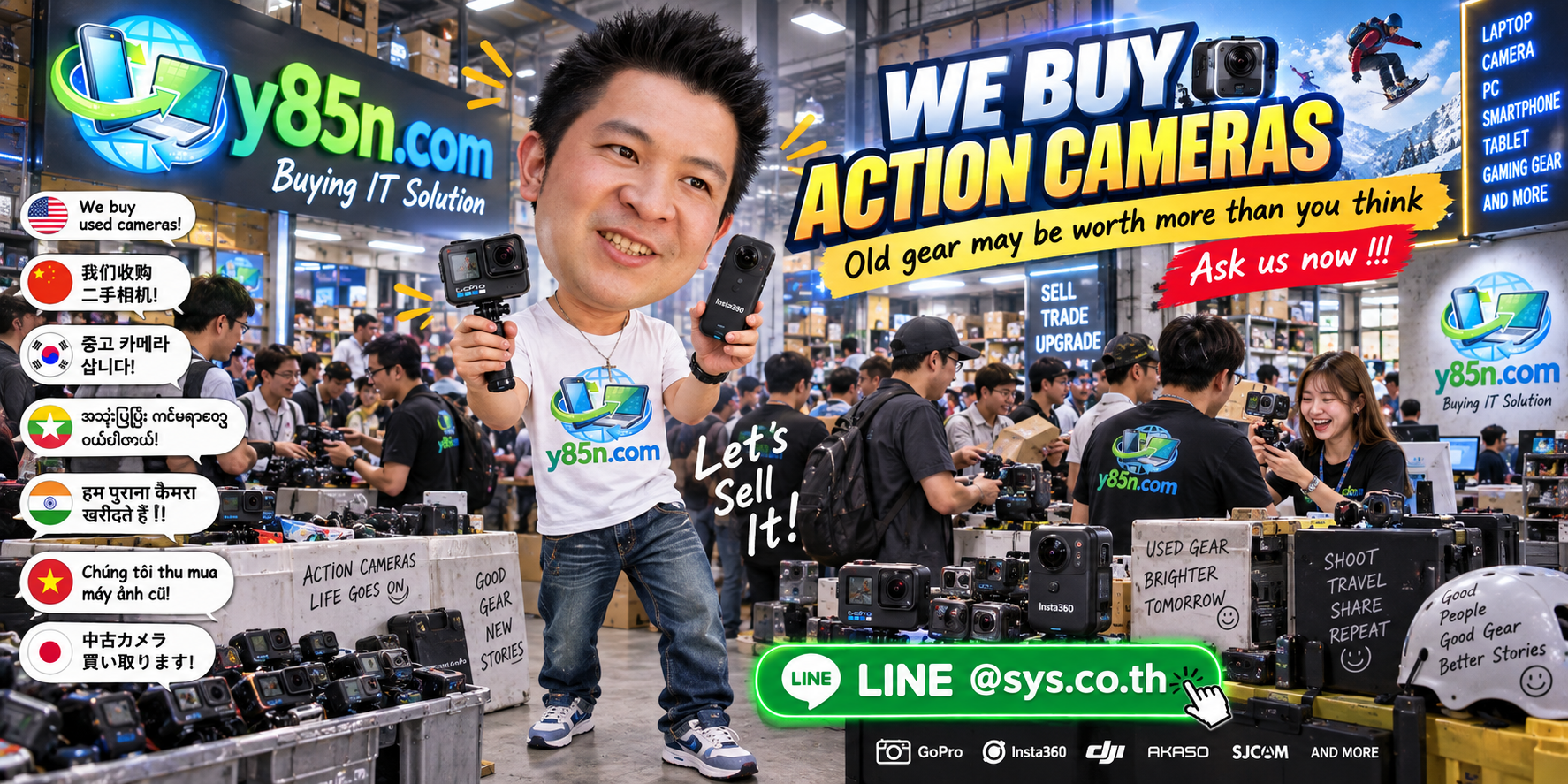 Busy Y85N.com action camera buying warehouse in Thailand