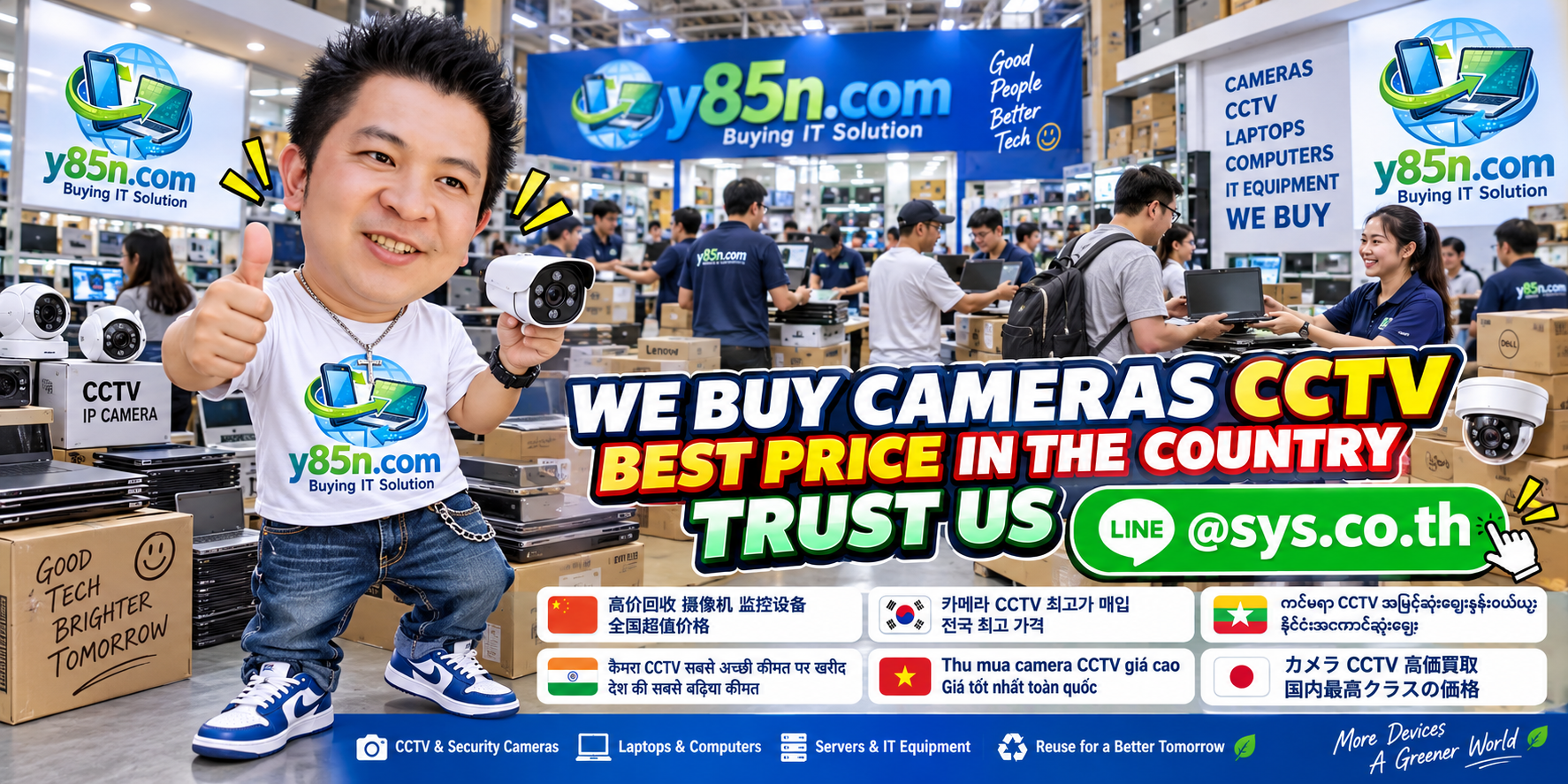 Y85N.com warehouse buying used CCTV cameras and surveillance equipment from international sellers in Thailand
