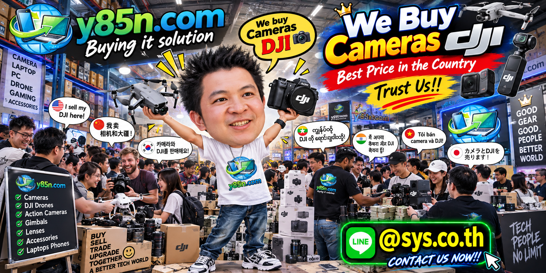 Y85N.com warehouse buying used DJI cameras and creator equipment with international seller support