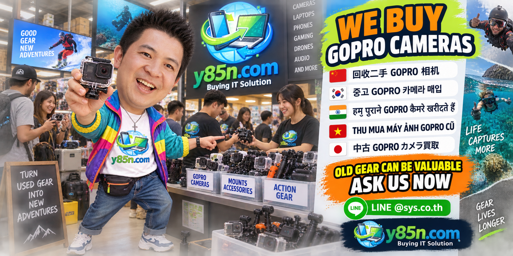 Busy Y85N.com warehouse buying GoPro cameras and action camera equipment in Thailand