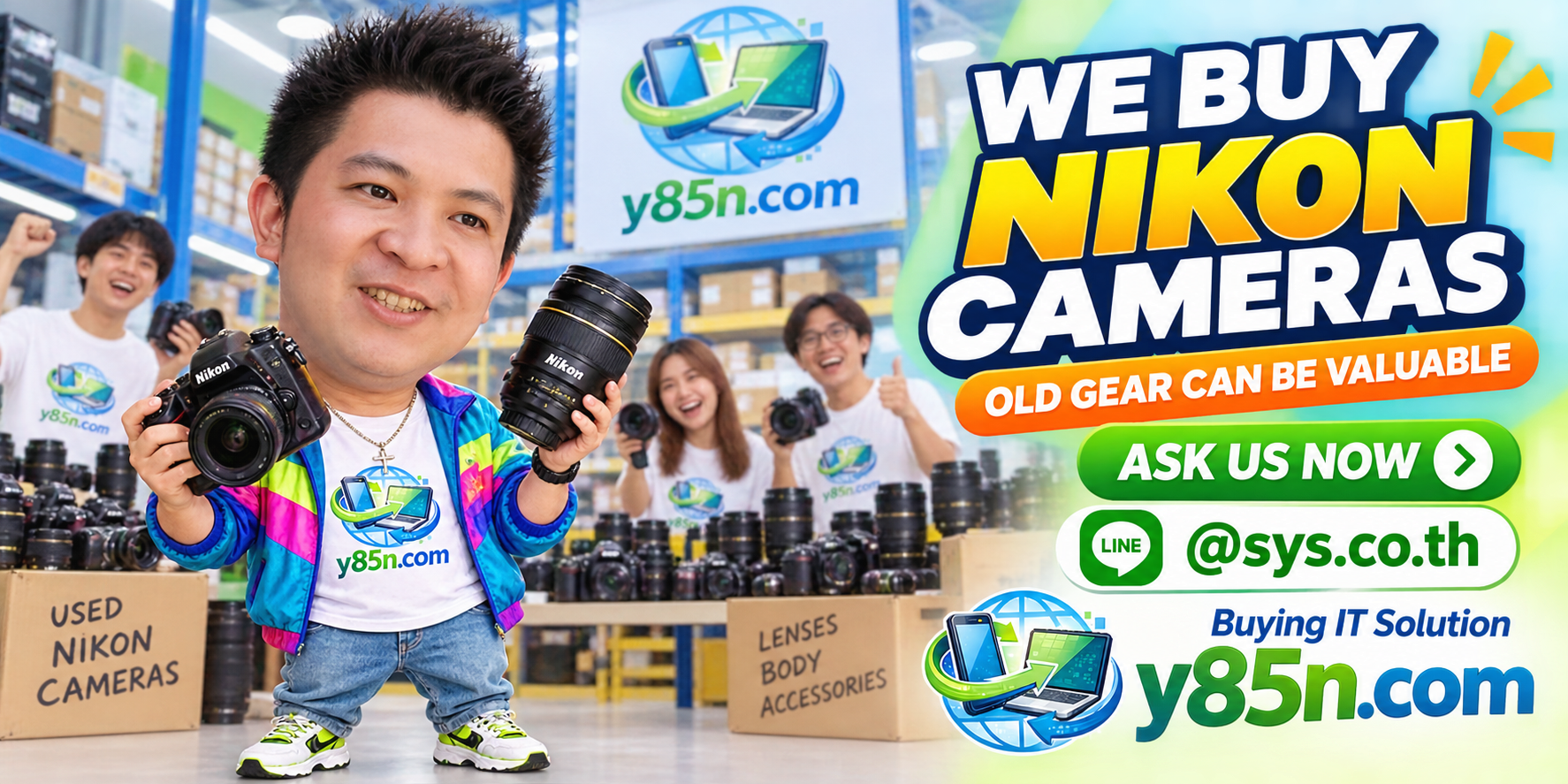 Busy Y85N.com Nikon camera buying service in Thailand with Nikon cameras and lenses
