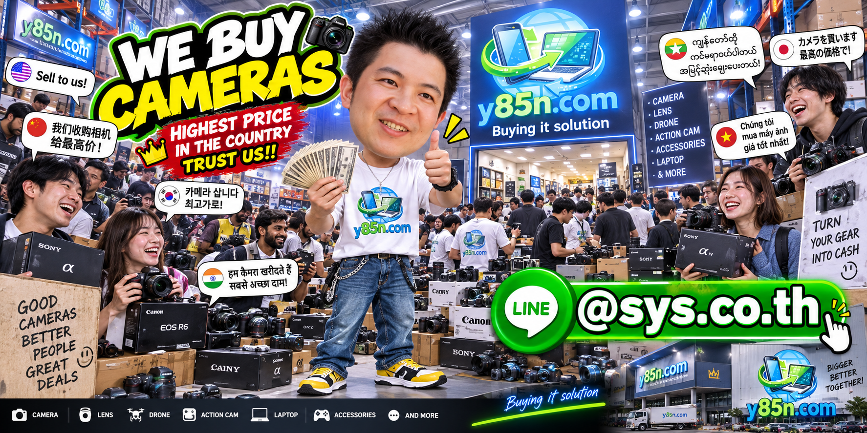 Y85N.com warehouse buying used cameras with international seller support in Thailand