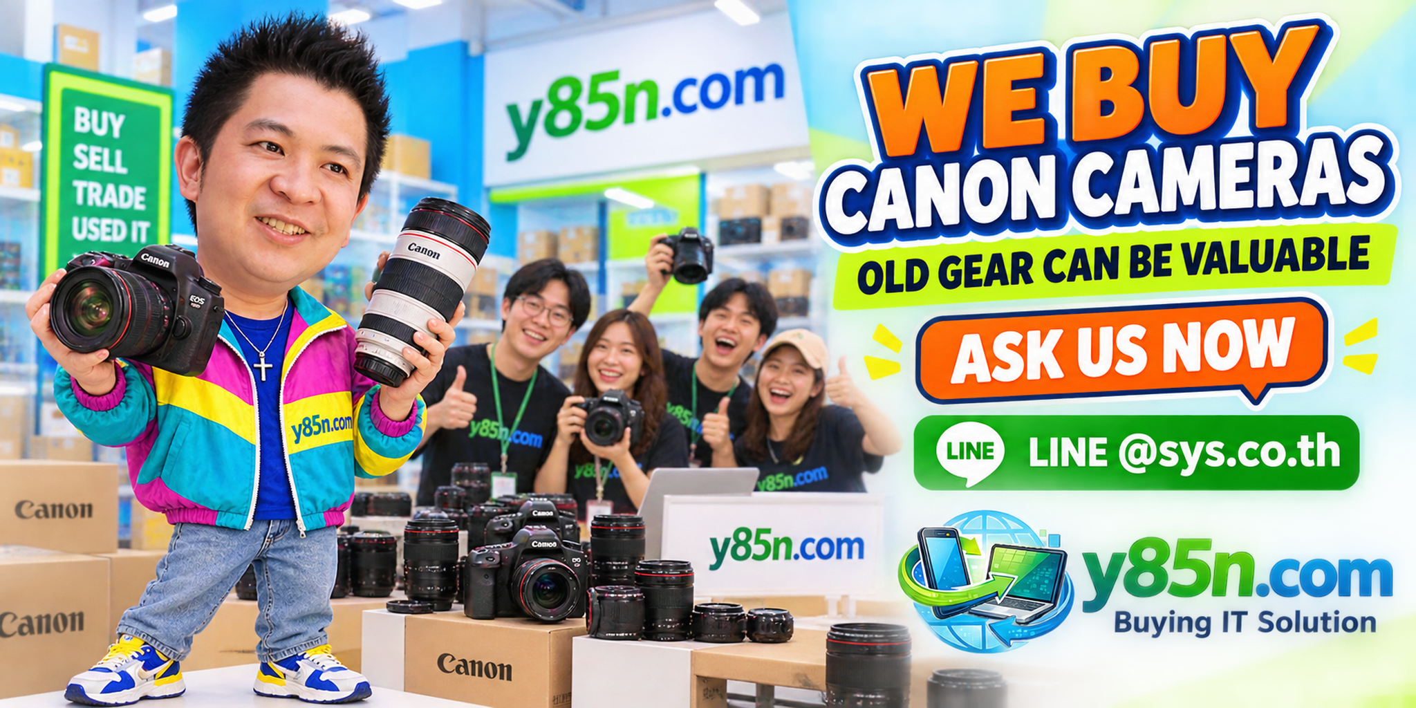 Busy Y85N.com warehouse style Canon camera buying service in Thailand