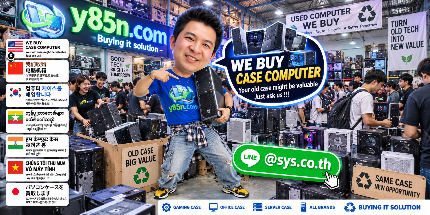 Busy Y85N.com computer case buying warehouse in Thailand