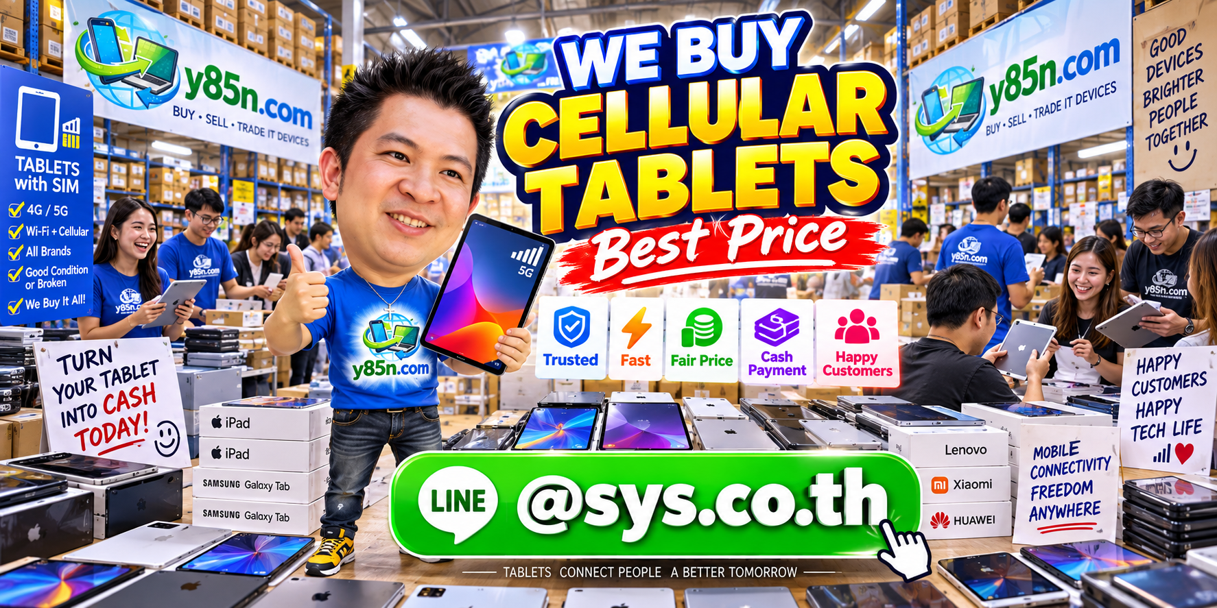 Y85N.com warehouse buying used cellular tablets with international seller support