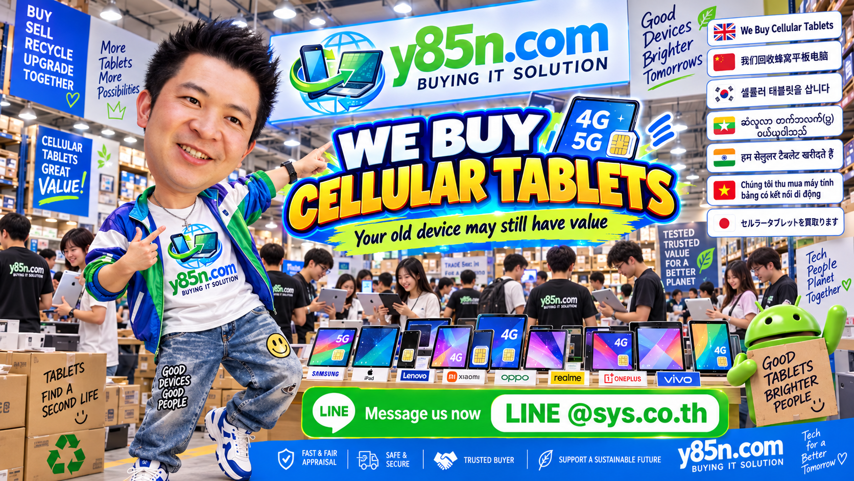 Busy Y85N.com technology warehouse for cellular tablet buying in Thailand
