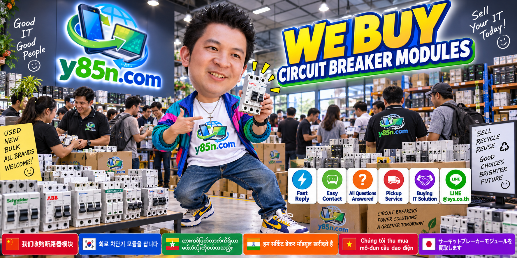 Y85N.com circuit breaker module buying service contact banner with LINE at sys.co.th