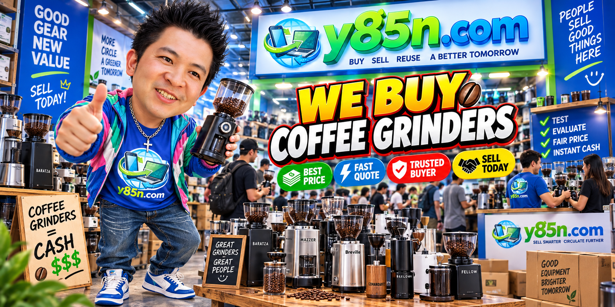 Y85N.com warehouse buying used coffee grinders from international sellers