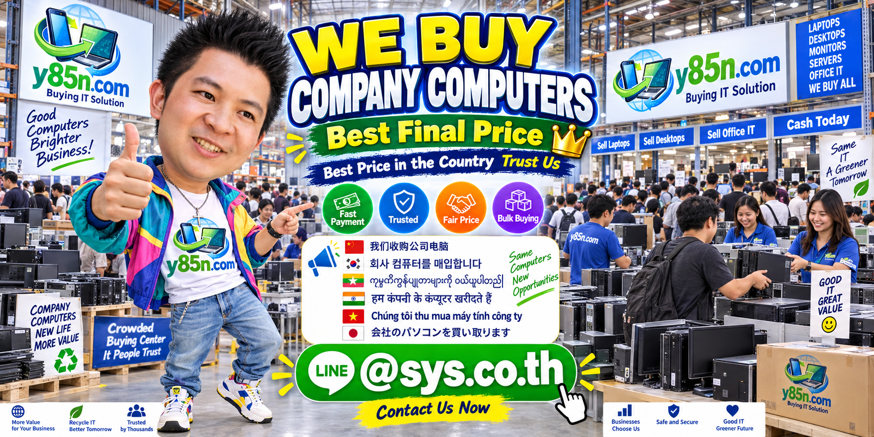 Y85N warehouse buying company computers with international seller support in Thailand
