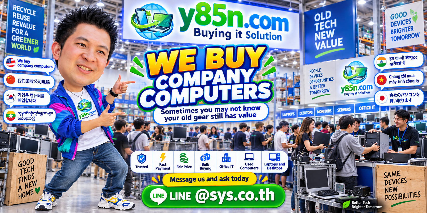 Busy Y85N company computer warehouse showing corporate computer buying service in Thailand