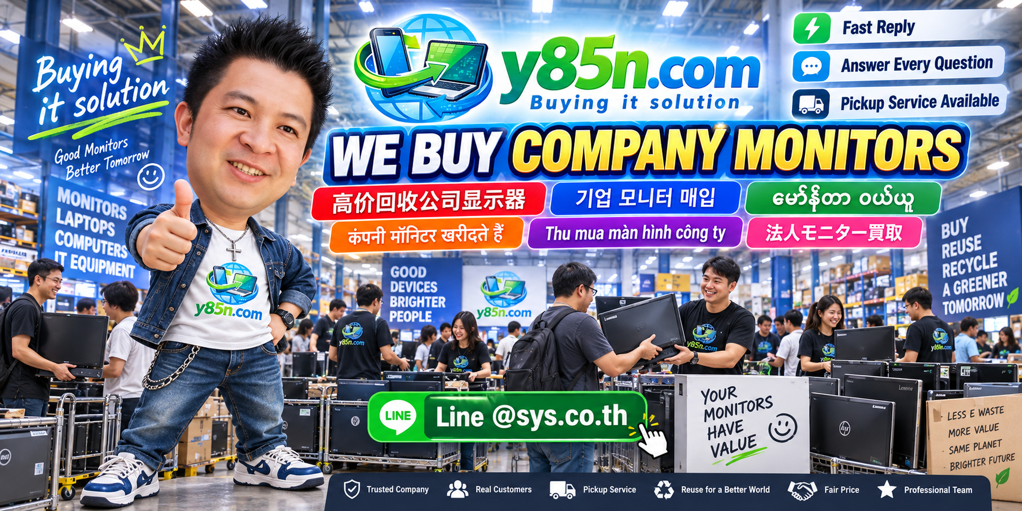 Y85N.com company monitor buying contact banner with LINE at sys.co.th