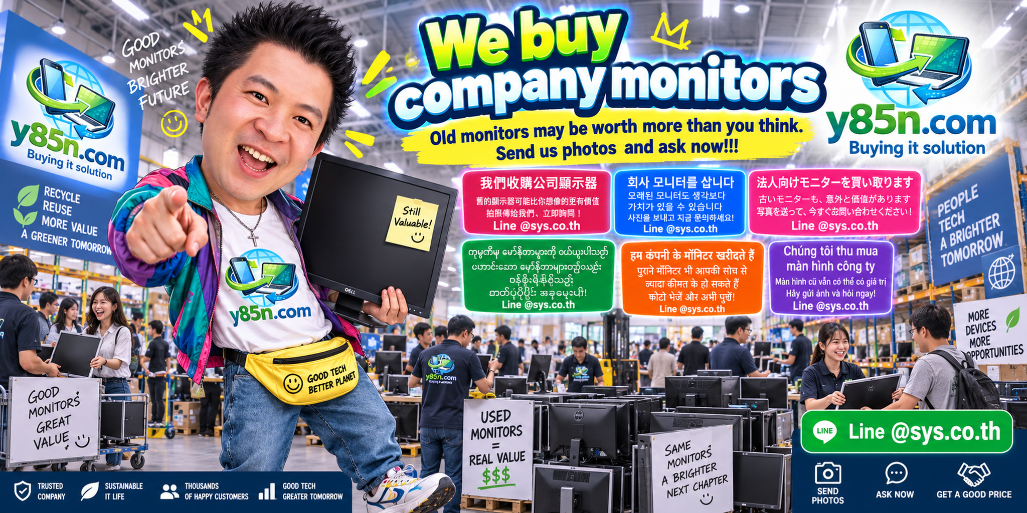 Busy Y85N.com warehouse receiving company monitors for professional evaluation in Thailand