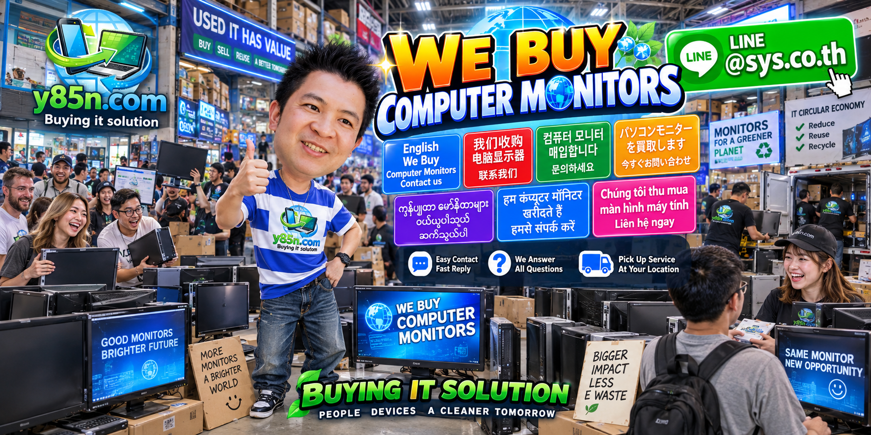 Y85N.com computer monitors buying service contact banner with LINE at sys.co.th
