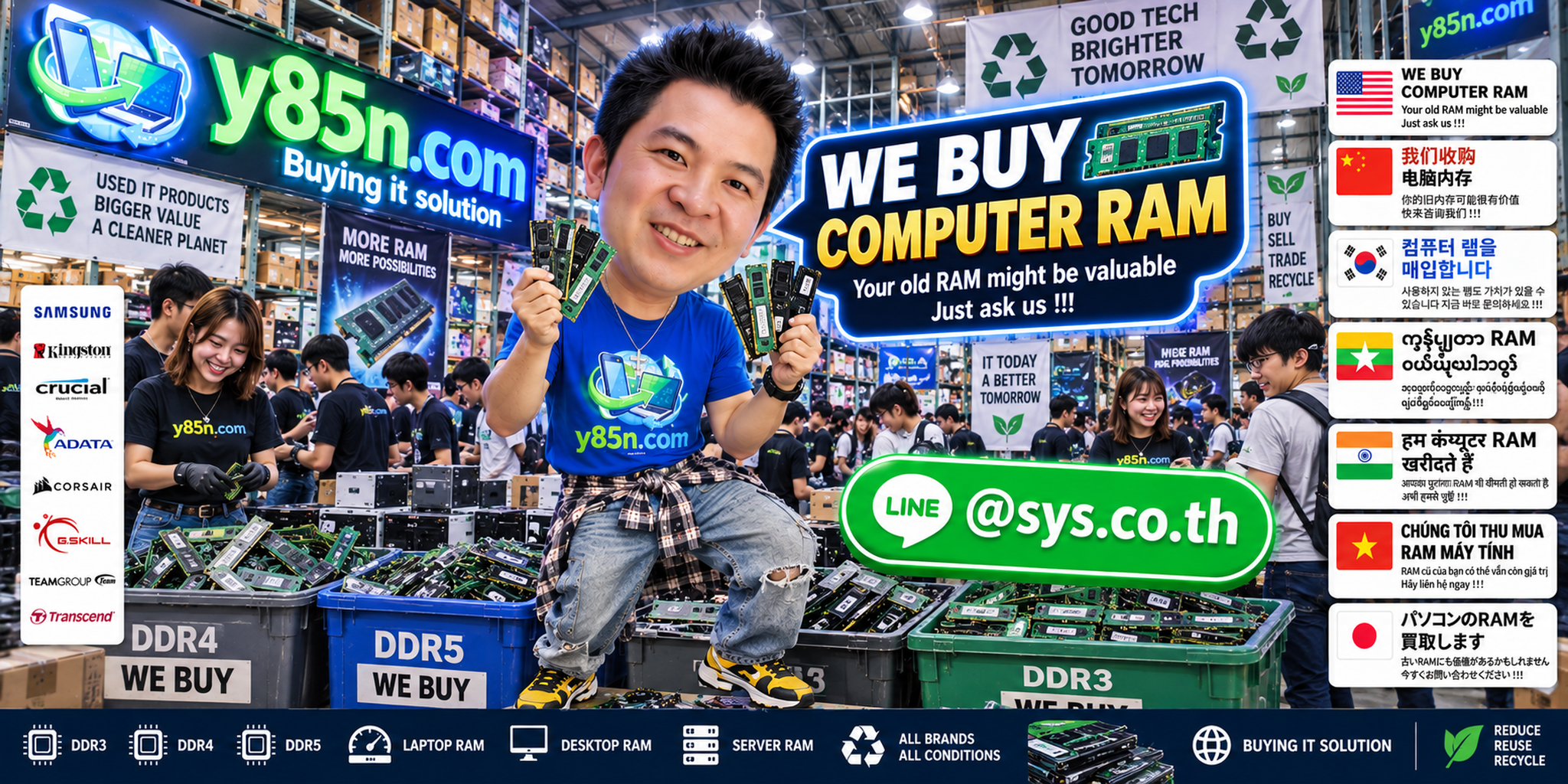 Busy Y85N.com computer RAM buying warehouse in Thailand