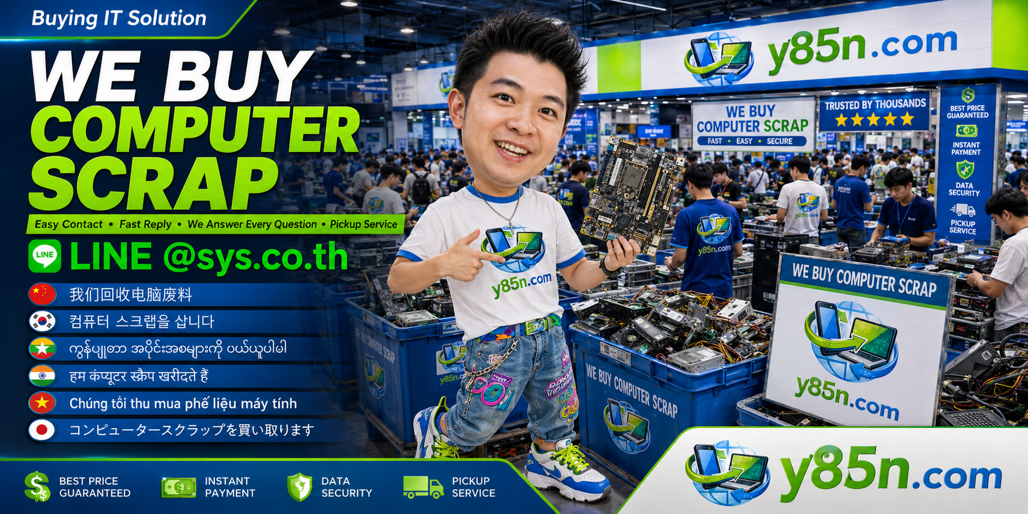 Y85N.com computer scrap buying contact banner with LINE at sys.co.th