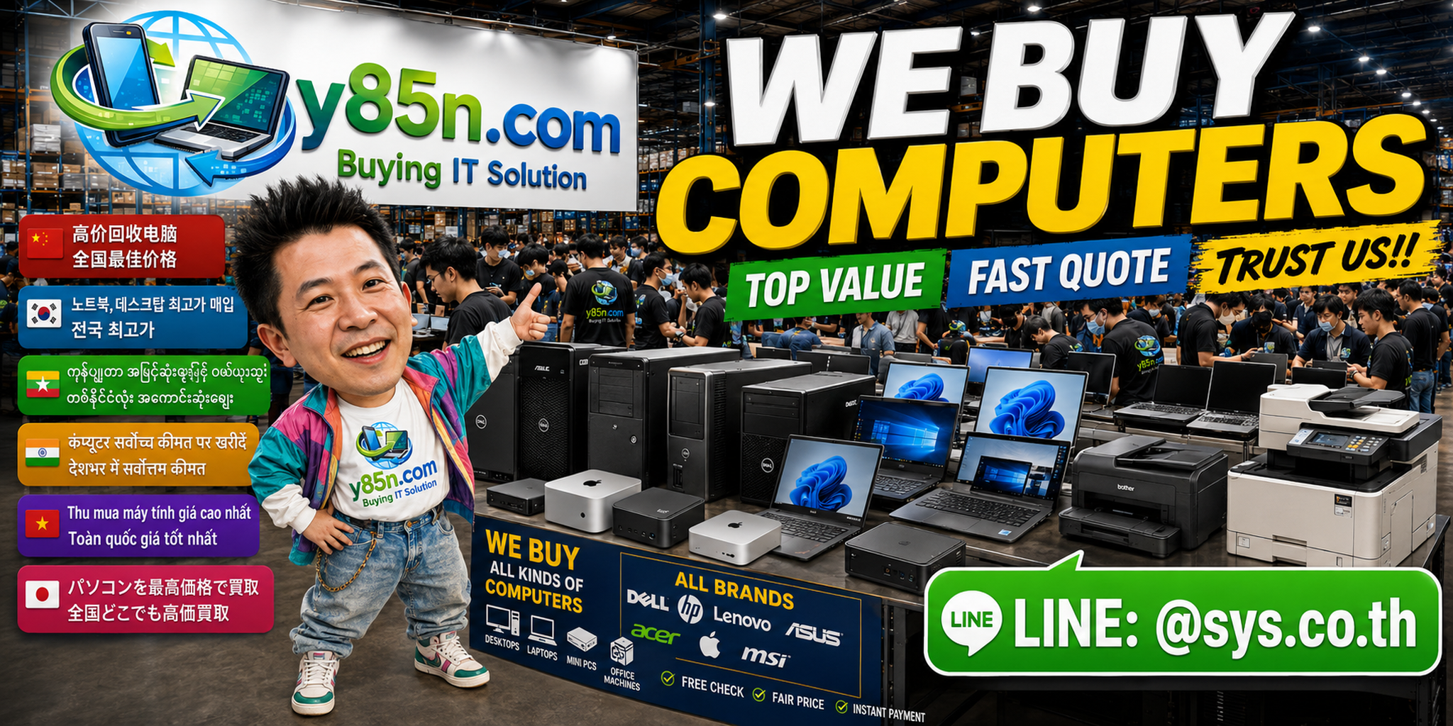 Busy Y85N.com computer buying warehouse in Thailand