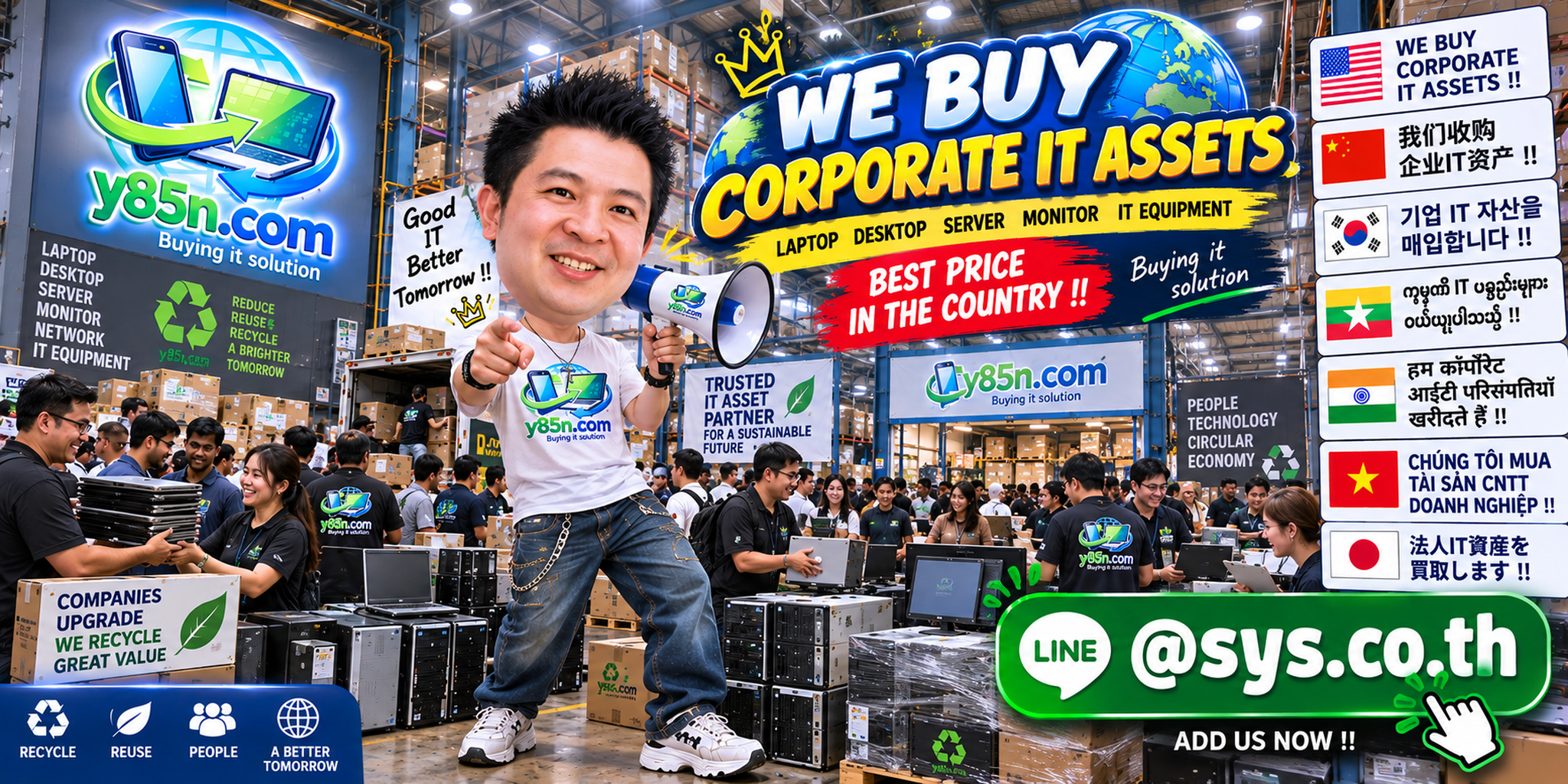 Y85N.com warehouse for corporate IT asset purchasing and technology recovery in Thailand
