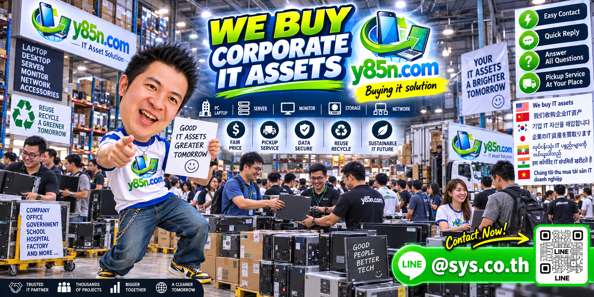 Y85N.com corporate IT asset purchasing contact banner with LINE at sys.co.th