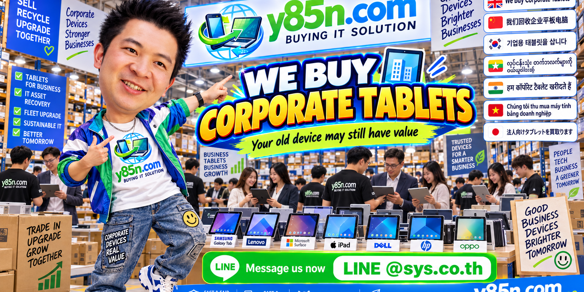 Busy Y85N.com warehouse for corporate tablet buying in Thailand