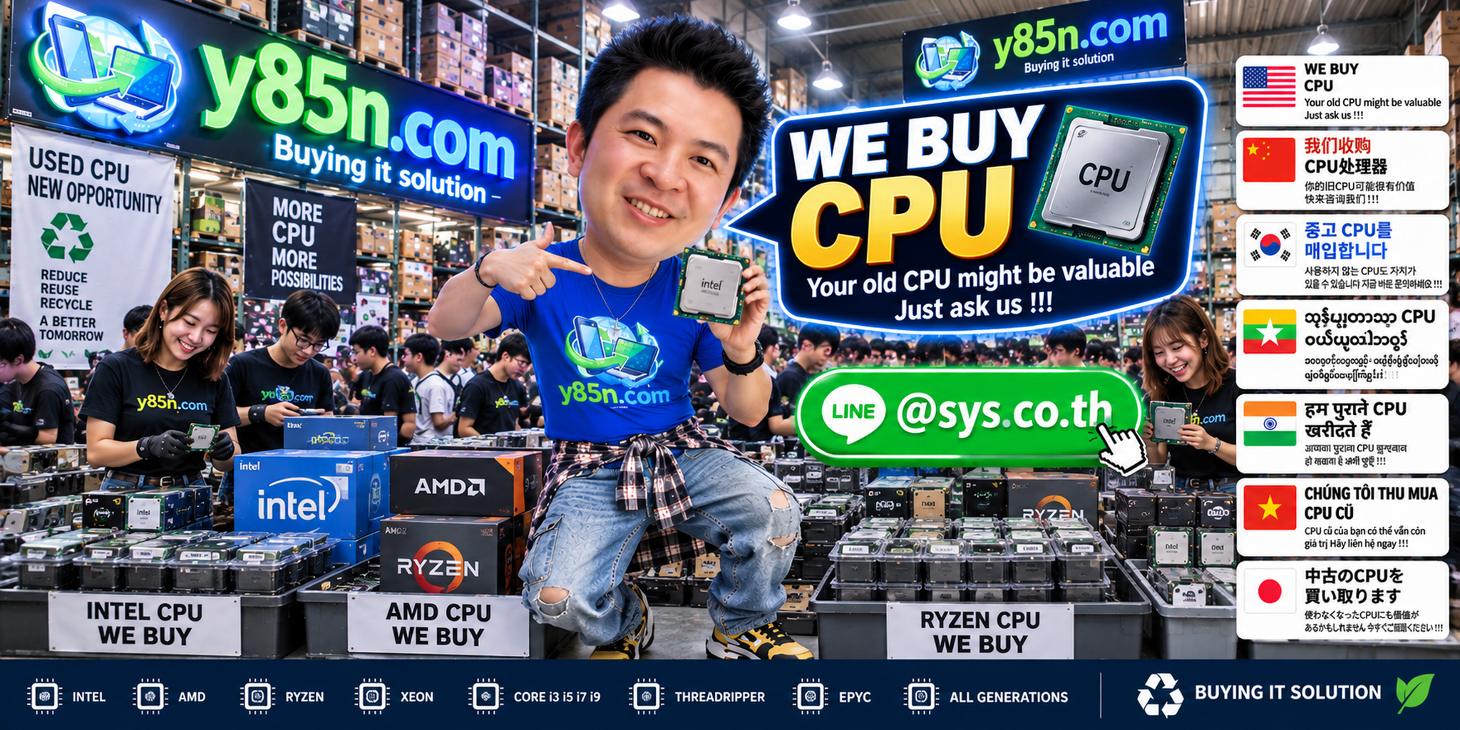 Busy Y85N.com warehouse for CPU buying in Thailand