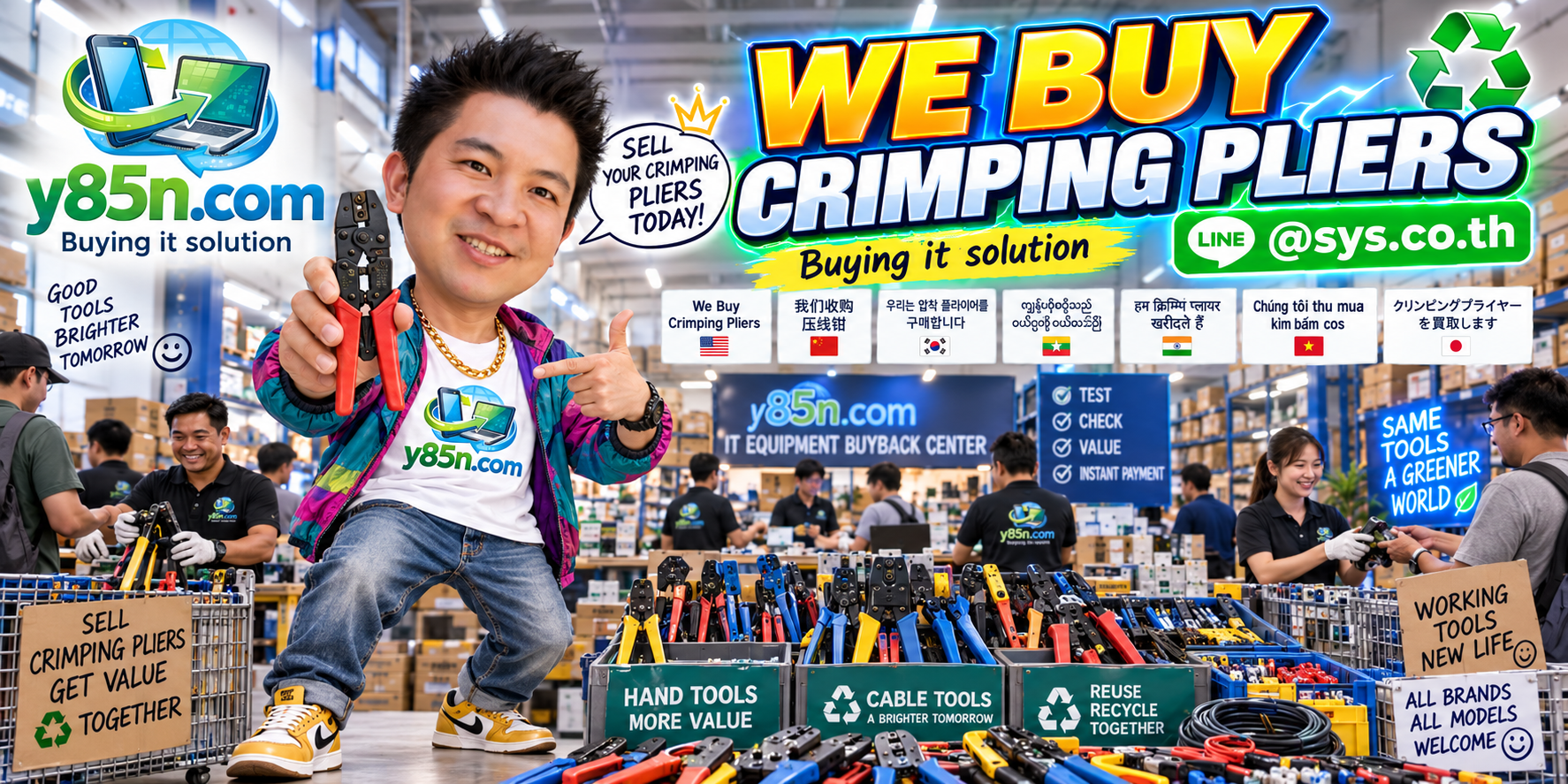 Busy Y85N.com warehouse buying professional crimping pliers in Thailand
