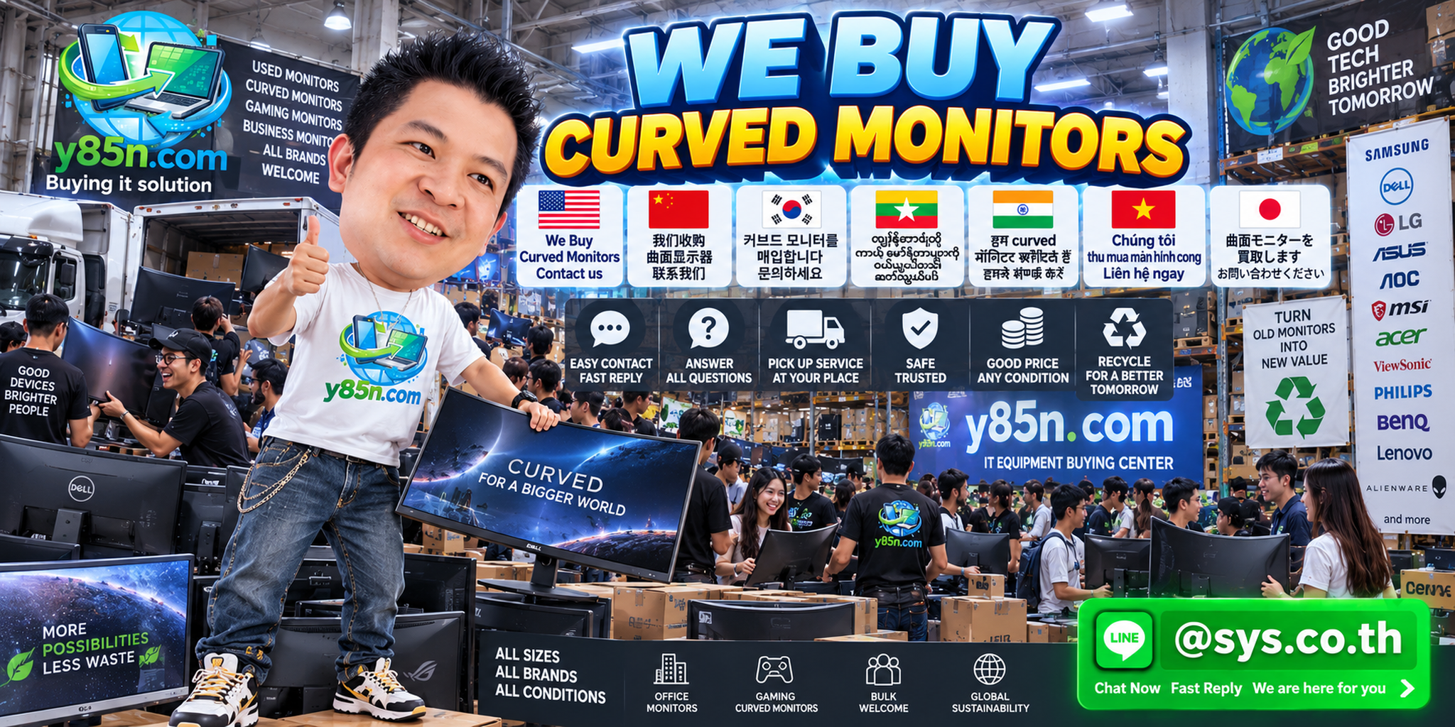 Y85N.com curved monitor buying LINE contact banner