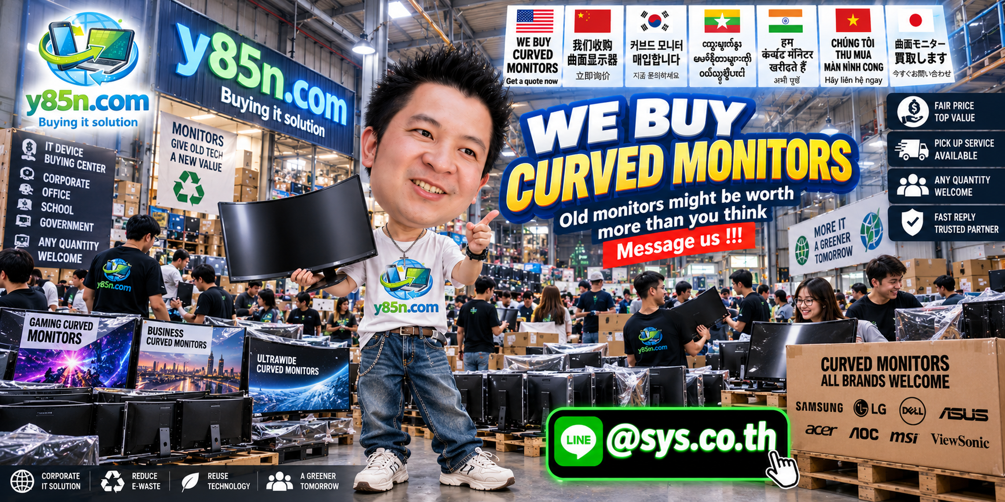 Y85N.com curved monitor buying main banner