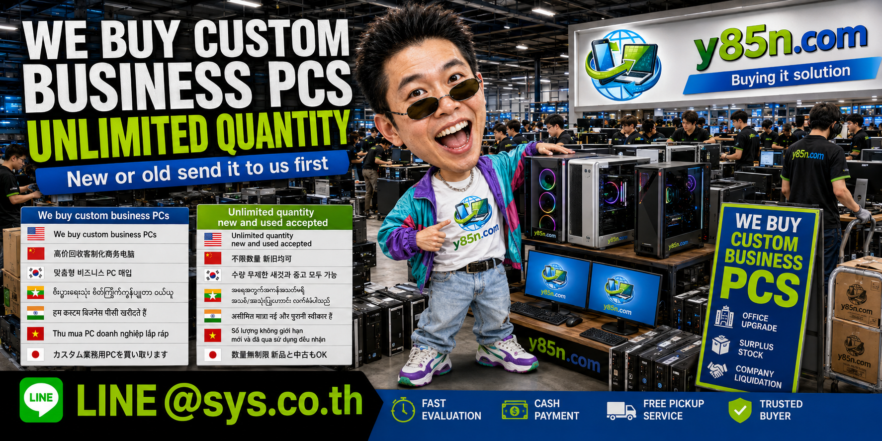 Y85N.com warehouse buying custom business PCs from companies across Thailand