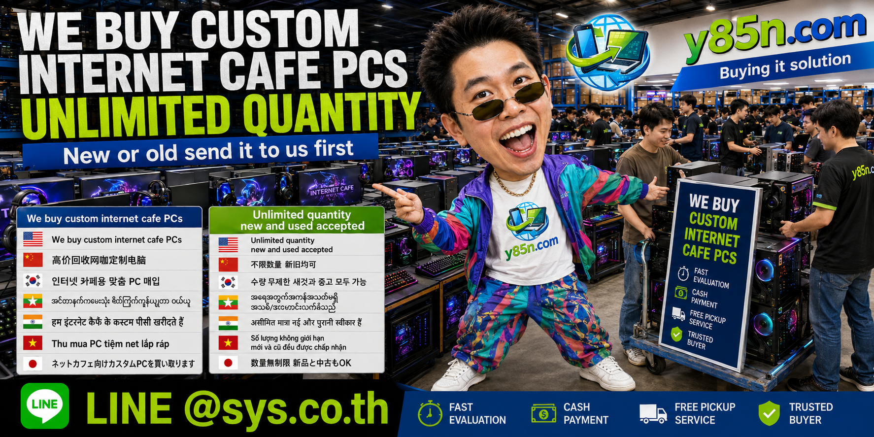 Y85N.com custom internet cafe PC buyer serving international sellers throughout Thailand