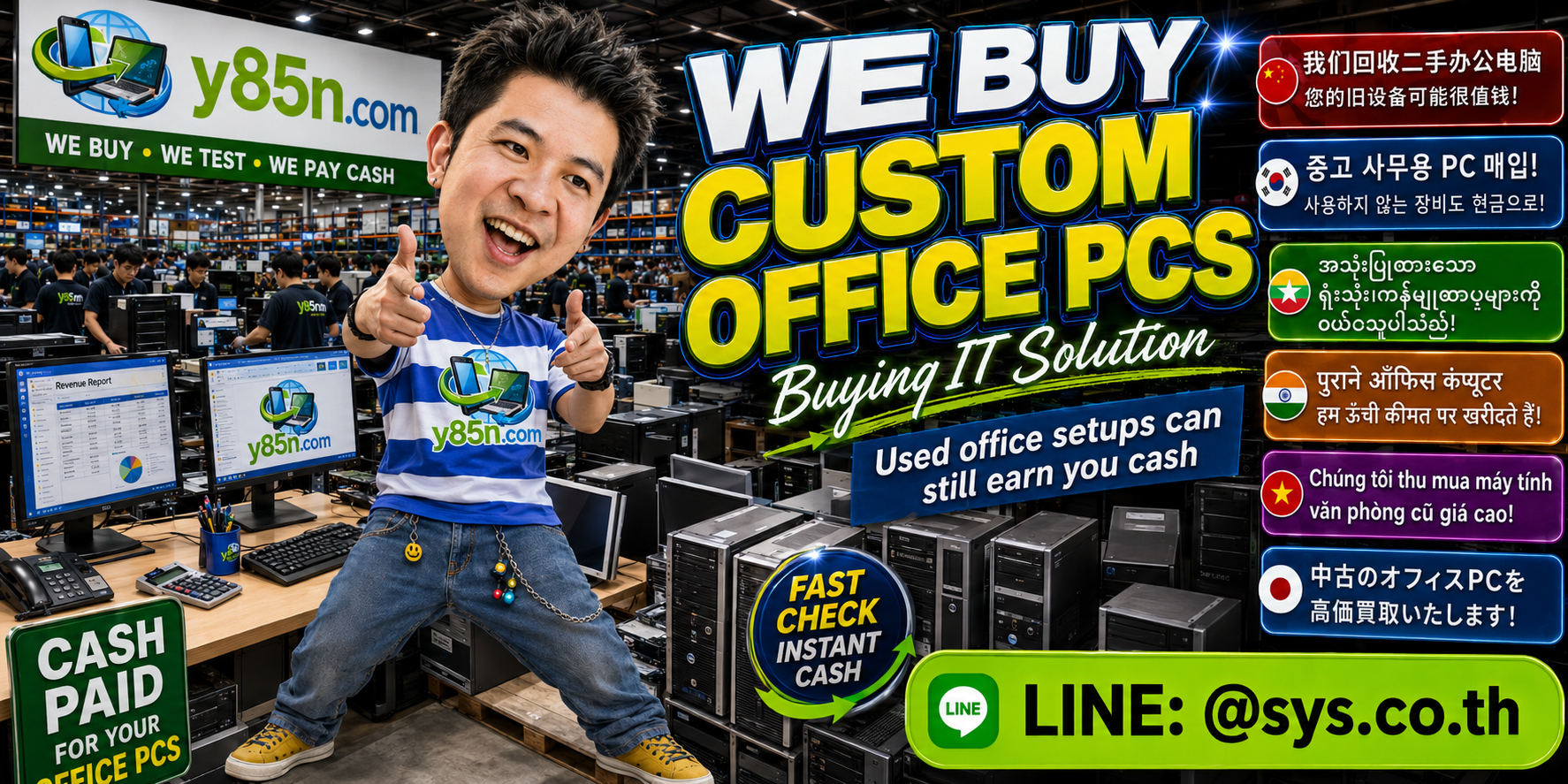 Y85N.com custom office PC buying service with many office computers and sellers