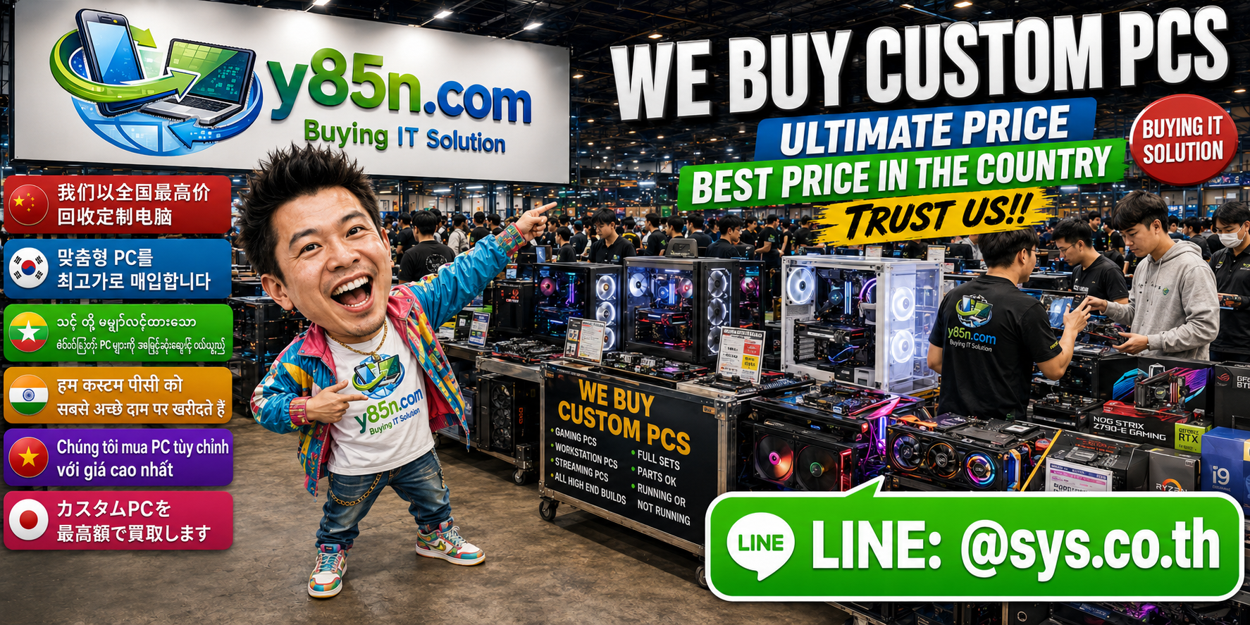Busy Y85N.com warehouse buying custom PCs in Thailand