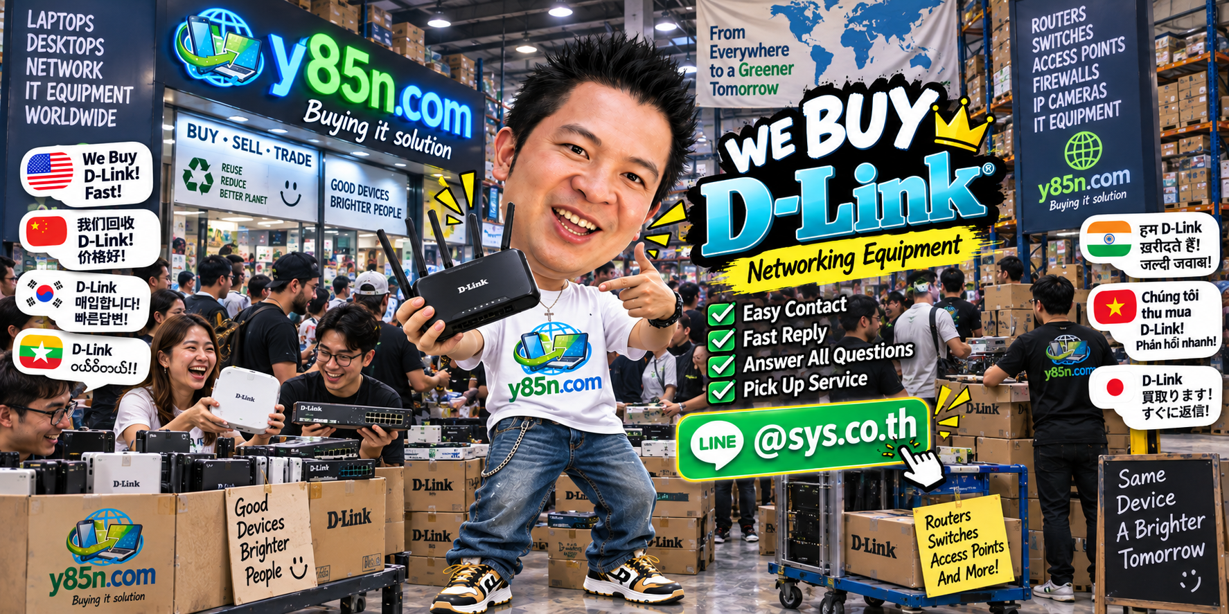 Y85N.com D Link network buying service contact banner with LINE at sys.co.th