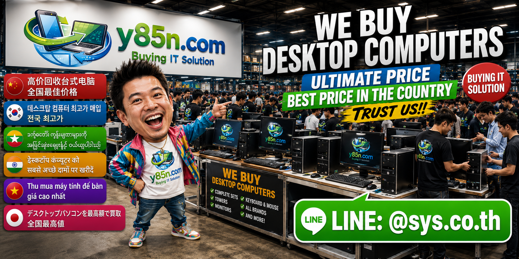 Busy Y85N.com computer warehouse buying desktop computers across Thailand