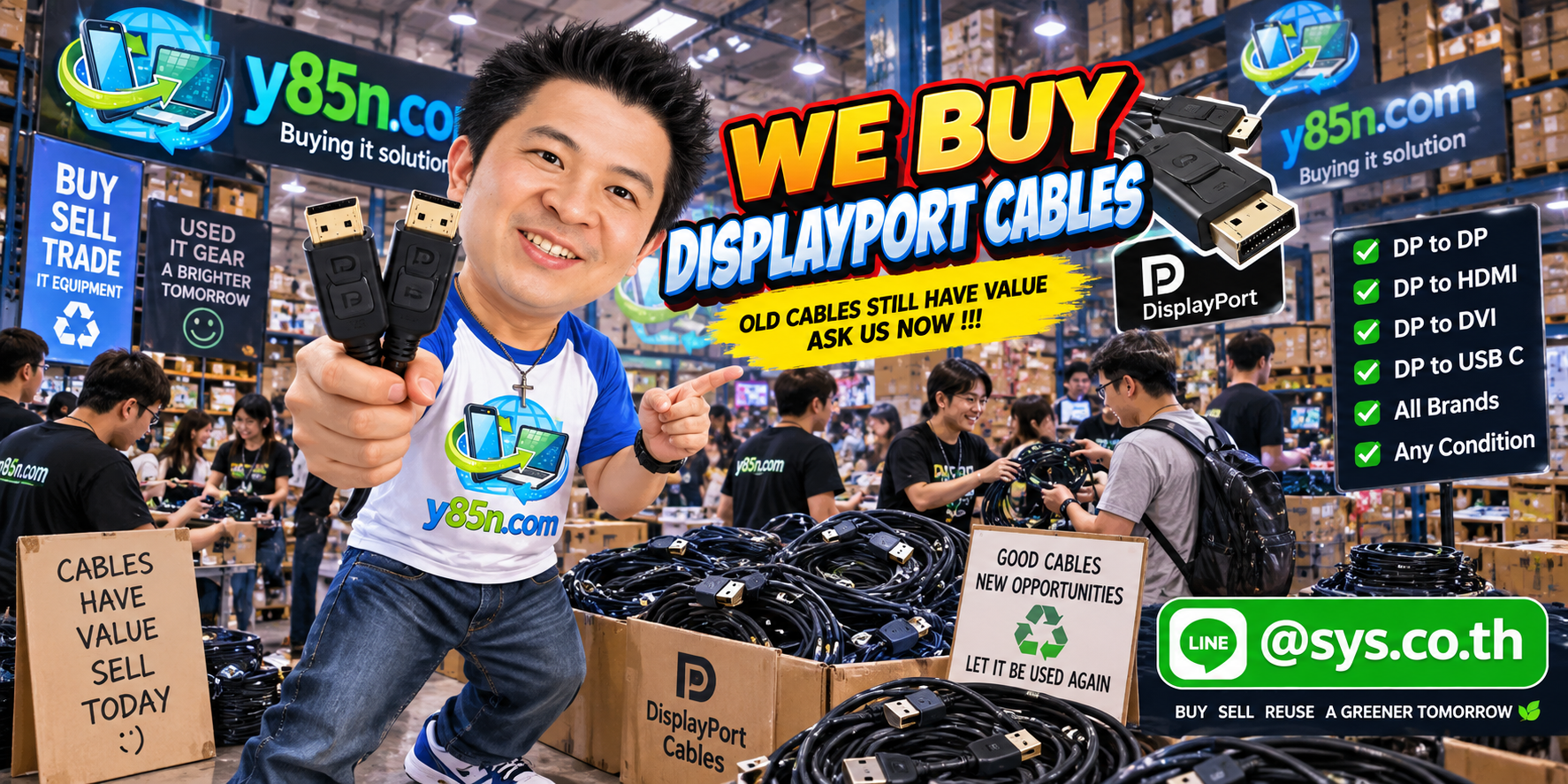 Busy Y85N.com warehouse buying DisplayPort cables in Thailand