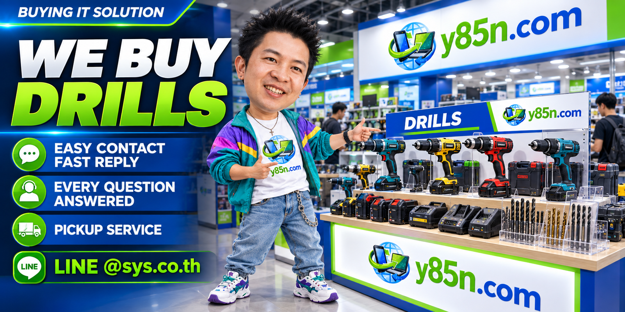 Y85N.com drill buying contact banner with LINE at sys.co.th