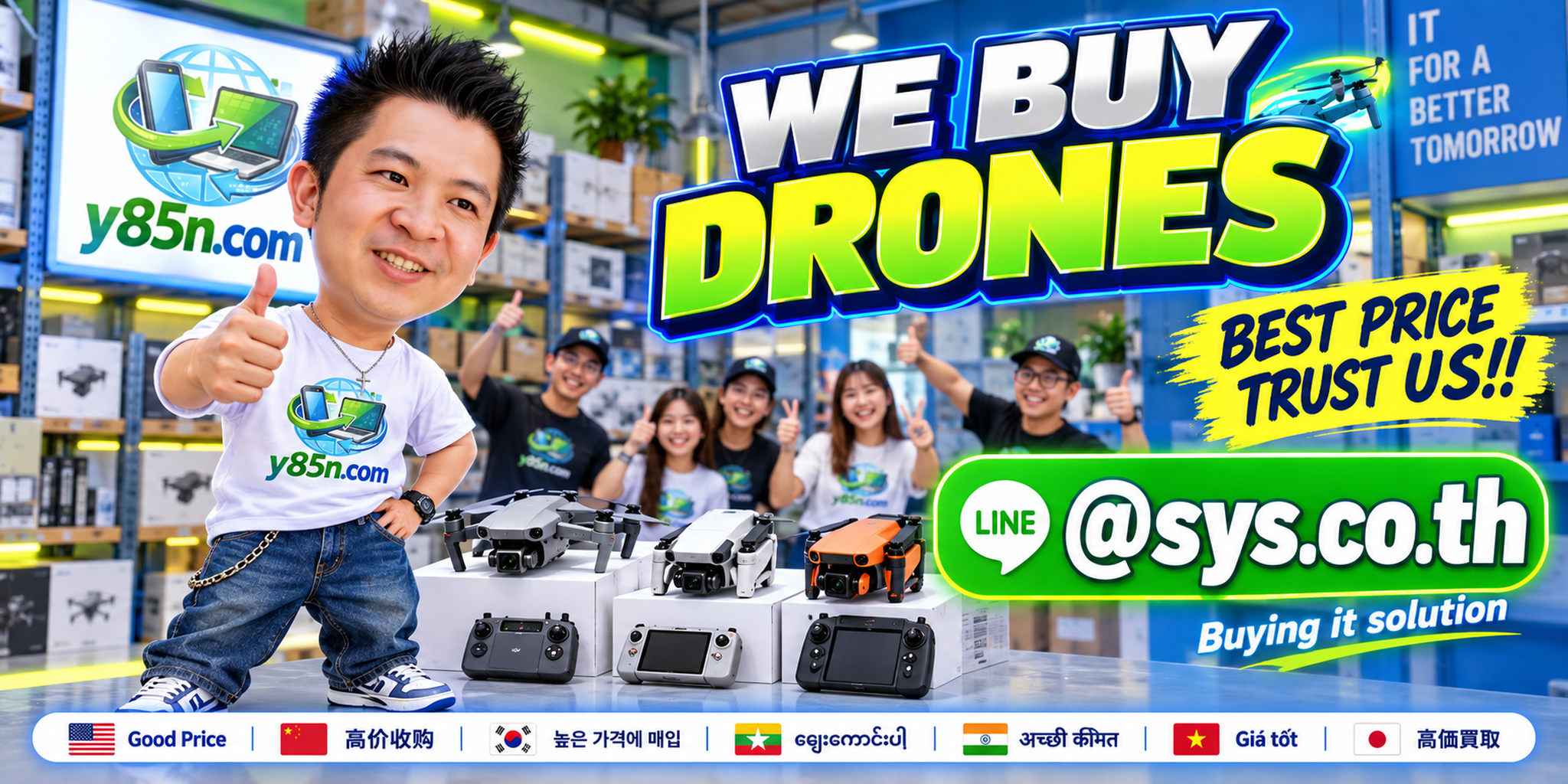 Y85N.com we buy drones Thailand warehouse banner
