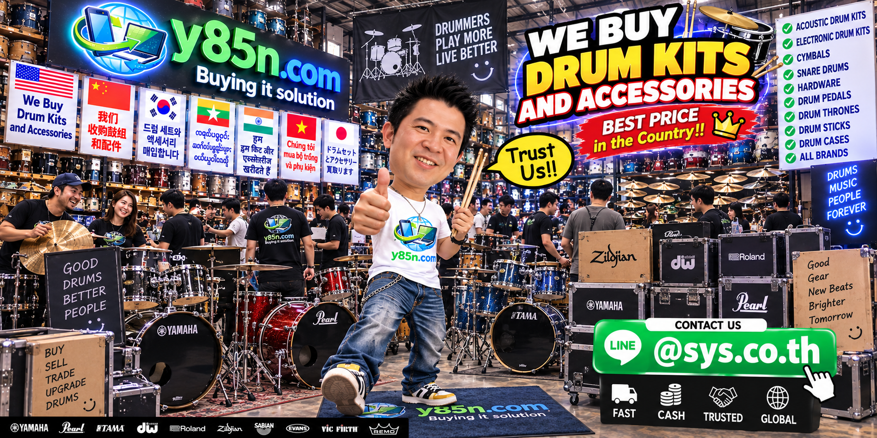 Y85N.com drum kit and accessories buying warehouse with international seller service