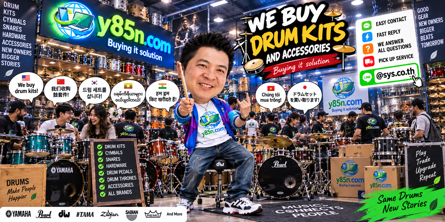 Y85N.com LINE contact panel for drum kit and accessories buyers