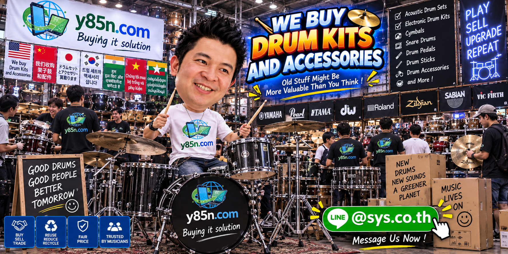Busy Y85N.com drum buying warehouse in Thailand