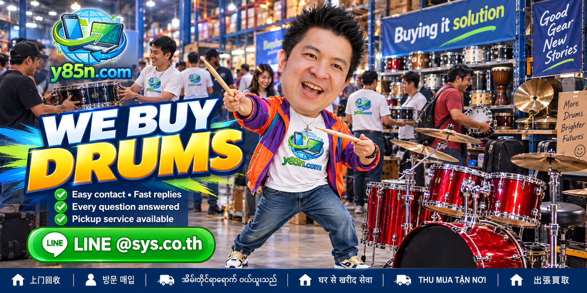 Y85N.com drum buying service contact artwork with LINE at sys.co.th