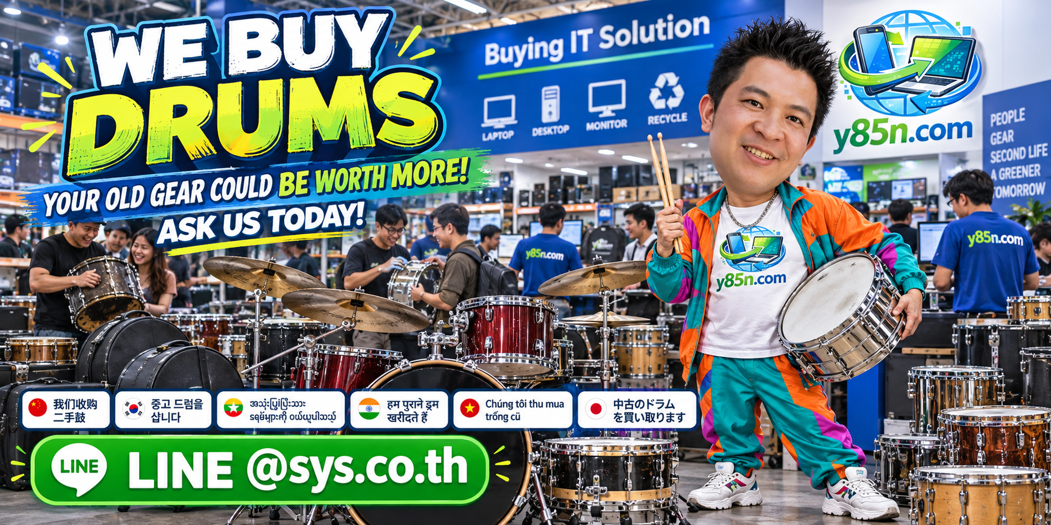 Busy Y85N.com drum buying warehouse serving sellers across Thailand
