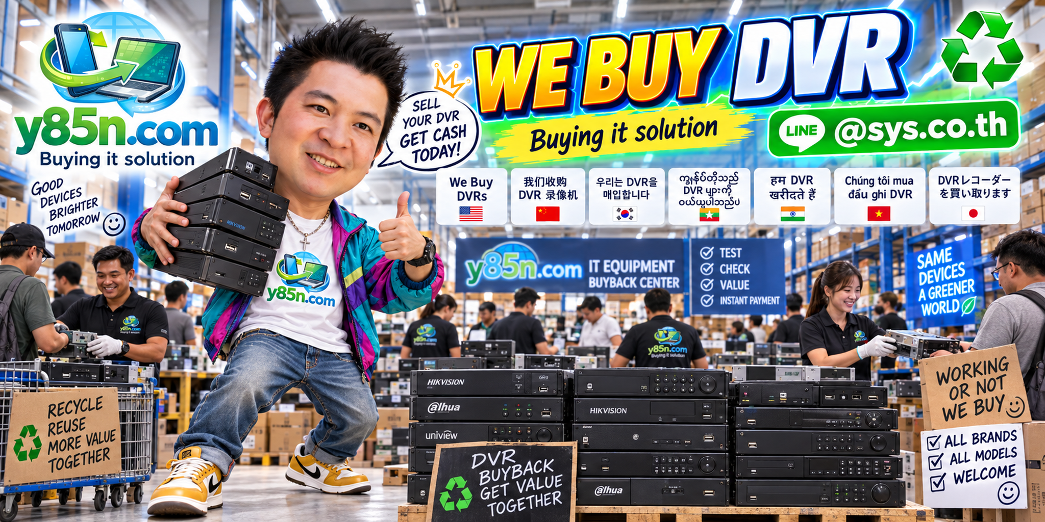 Busy Y85N.com DVR buying warehouse serving used CCTV recorder sellers in Thailand