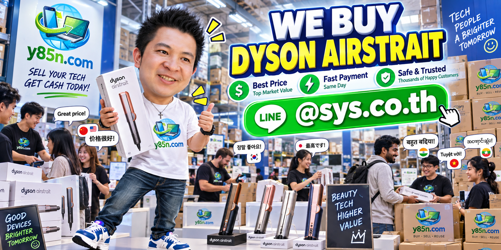 Y85N.com warehouse buying Dyson Airstrait with international seller support in Thailand