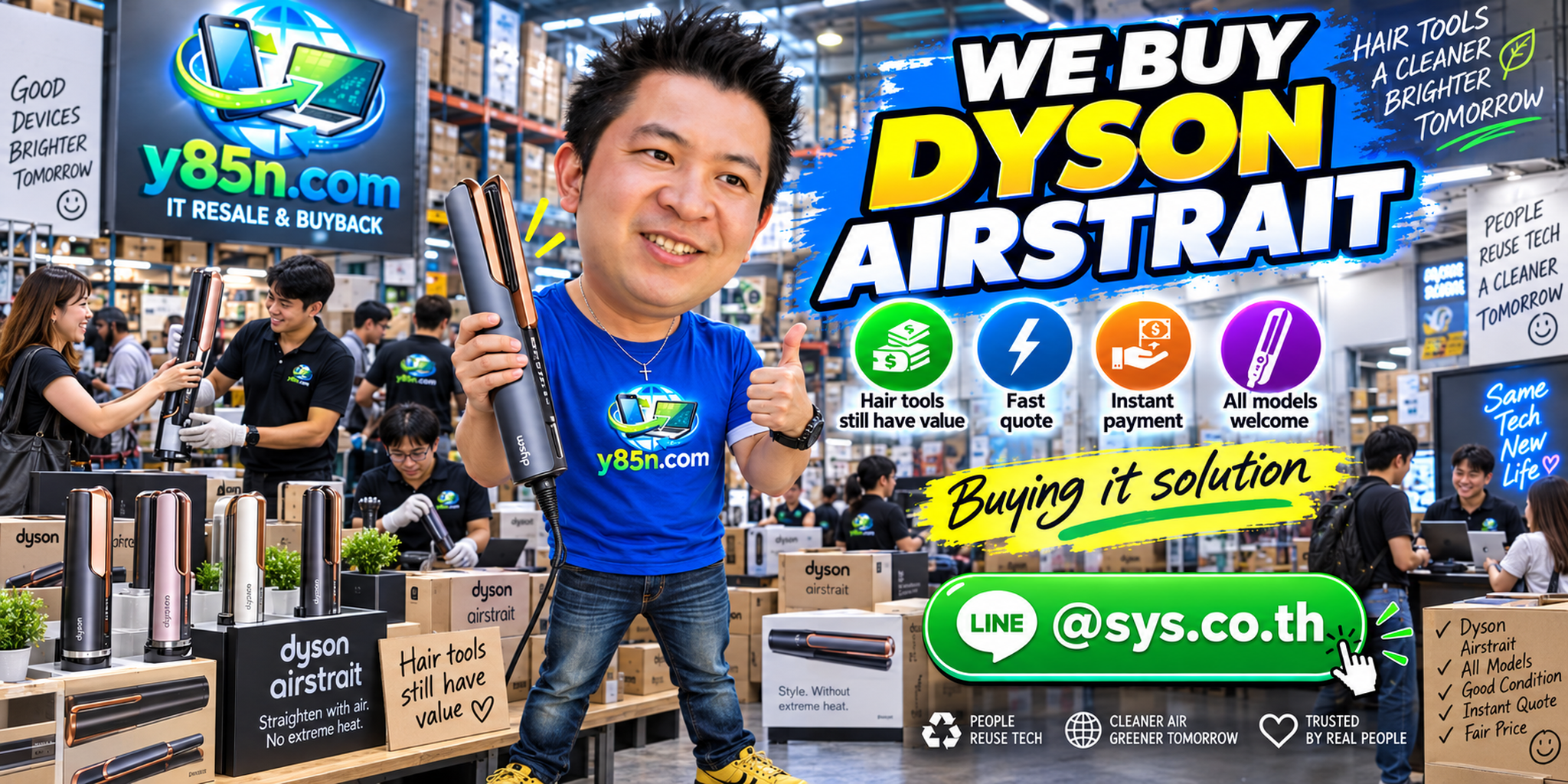 Busy Y85N.com warehouse buying Dyson Airstrait from international sellers in Thailand