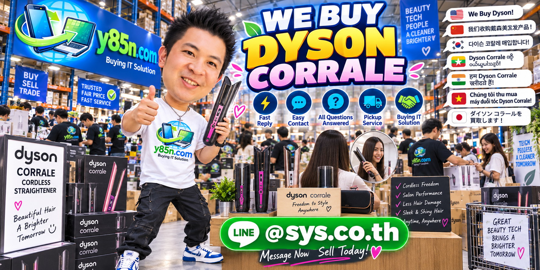 Y85N.com Dyson Corrale buying contact banner with LINE at sys.co.th