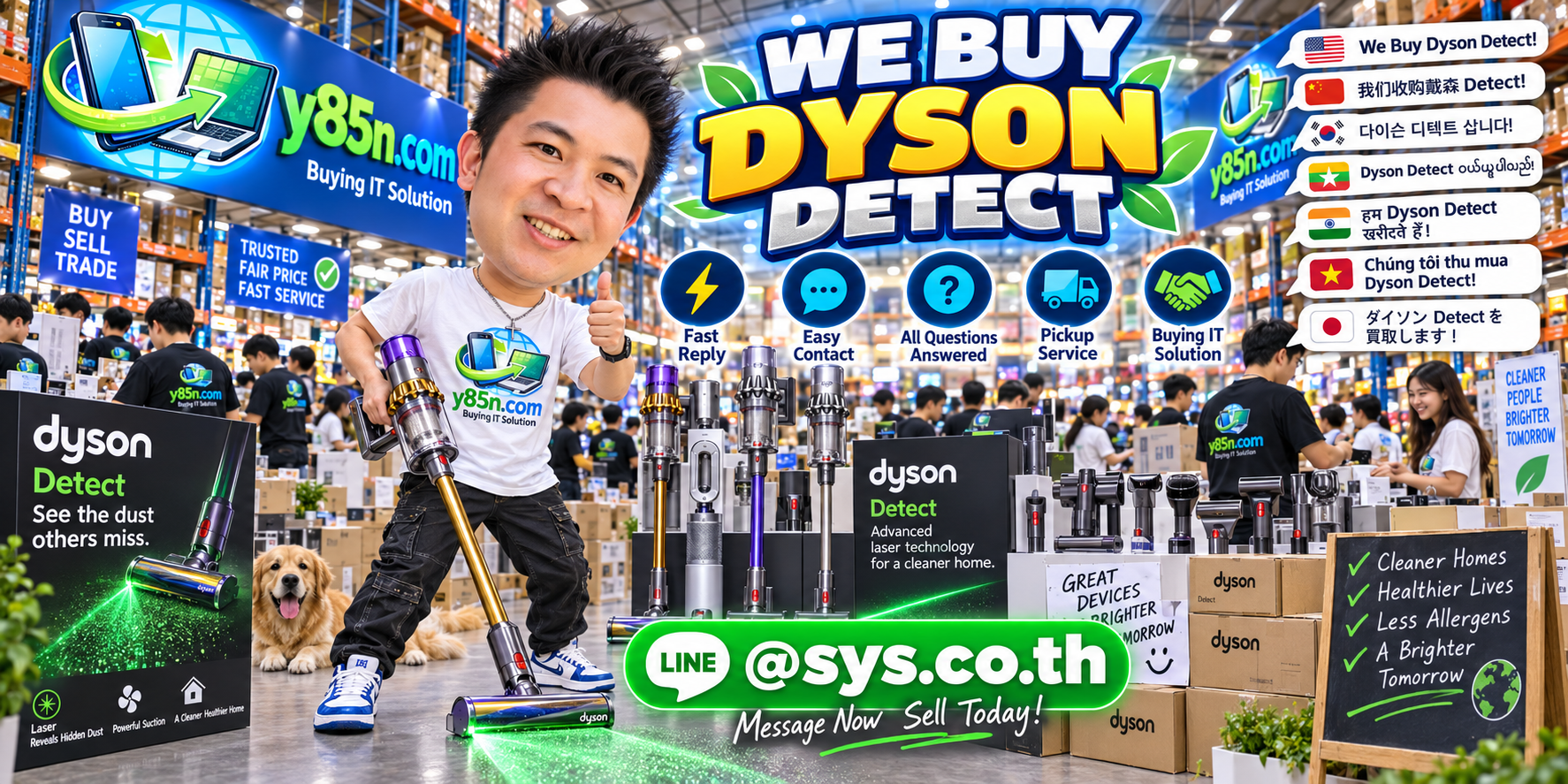Y85N.com Dyson Detect buying service contact banner with LINE at sys.co.th